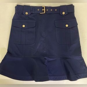 Tory Burch Pencil Skirt Navy Ruffle Edge Gold Details Sx 6 Knee Length Belted